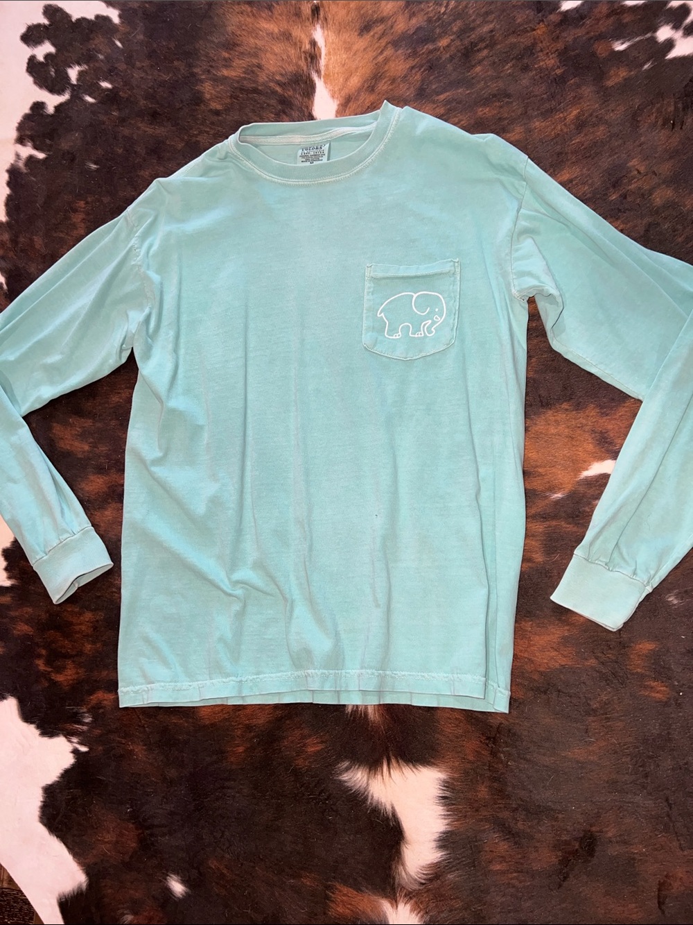 ivory ella Mint Green Long Sleeve Pocket Tee with Elephant Logo